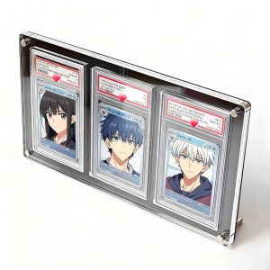 Takara Tomy | 3-Slot Graded Card Stand Black Acrylic Display Holder for PTCG Rating Card Pokemon Yu-Gi-Oh Trading Cards Crystal Clear Edges