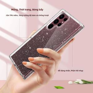 Ốp Điện Thoại TPU Trong Suốt Có Nhũ Cho Samsung Galaxy S26 Ultra/S25 Plus/S24 FE/S23/S22/S21/S20 - Ốp Lưng Mềm Chống Sốc Nhẹ Cho Dòng A