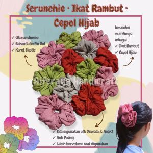 Scrunchie Super Jumbo • Ikat Rambut Jumbo • Scrunchie Bahan Satin • Cepol Hijab Jumbo