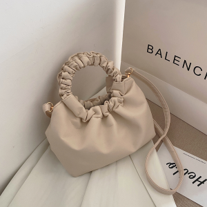 French Style Folded Handbag Womens Fashionable Versatile Shoulder Crossbody Bag Soft PU Leather Pure Color Casual Bag