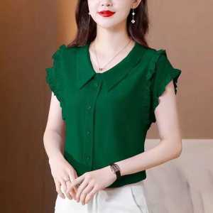 Áo Sơ Mi Voan Tay Ngắn Mùa Hè Cho Nữ Cổ Búp Bê Dáng Rộng Màu Trơn Đa Năng Thời Trang Thường Ngày Chất Liệu Khác 100%