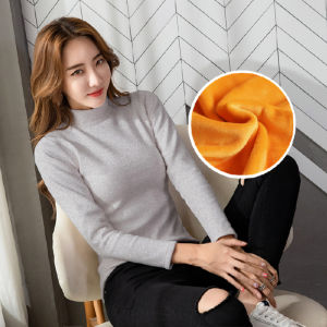 Áo Thun Dài Tay Ôm Vừa Vặn Cỡ Lớn Mùa Thu Đông Màu Da Áo Thun Nữ Cổ Cao Tay Dài Ấm Áp Áo Lót Mùa Đông