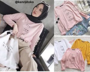 Baju Atasan Wanita Lengan Panjang Kaos YOU CAN DO THIS Spandek