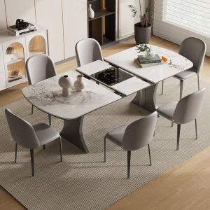 Italian Style Minimalist Accessible Luxury Stone Plate Retractable Dining Table Household Restaurant Acrylic Rectangular Foldable Induction Cooker Table