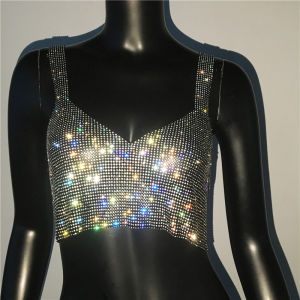 Bling Rhinestones Party Crop Top For Women Fashion V Neck Full Diamonds Sequins Camisole Cropped Top Rave Festival Outfits