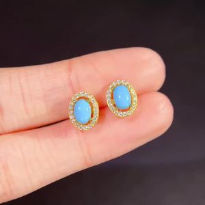 YULEM Jewelry 100% Natural Turqoise 4x6mm 925 Silver Gemstone Earrings for Daily Wear Gift Friend