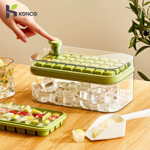 Konco 32 grids ice cubes maker Ice cubes tray with container box easy  Demolding ice moulds large capacity iced drinks tool with ice spatula