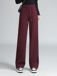 Fashionable Knitted Pants High Waist Elastic Waist Woolen Womens Casual Slimming Trendy Retro Straight Leg Long Pants