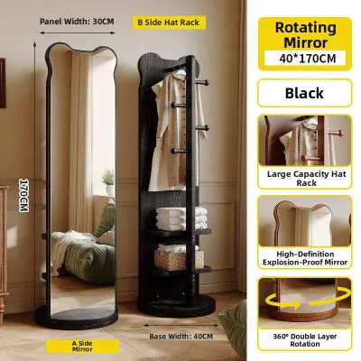 HUATA | Home Use Rotatable Mobile Large Dressing Mirror With Clothes Rack