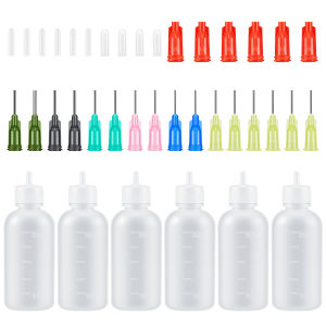 6pcs 50ml Glue Applicator Bottles Squeezable Plastic Liquid Bottle with Blunt Needle Tip 14G 20G for Crafts DIY and Repairs