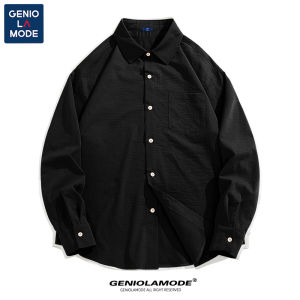 Genio Lamode Mens Long Sleeve Ice Silk Shirt Vintage Spring Autumn Outerwear Loose Fit Youthful Style Polyester Fiber