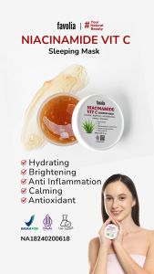 FAVOLIA Niacinamide Vit C Sleeping Mask 30gr - Masker Wajah untuk Mencerahkan Melembapkan & Mengurangi Peradangan | Halal & Teruji Lab