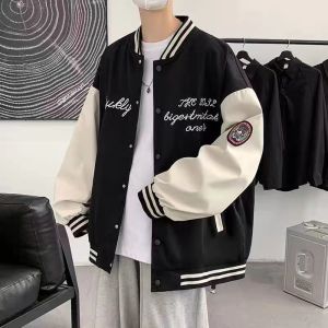 Baseball Jacket Mens Spring Autumn Color Block Letter Print Casual New Loose Versatile Student Jacket Handsome Outdoor Coat