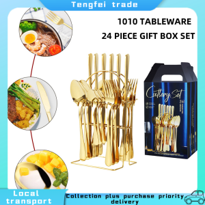 24pcs Gold Cutlery Set Marble Cutlery Set Stainless steel with ceramics handle knife spoon and fork set dinnerware set