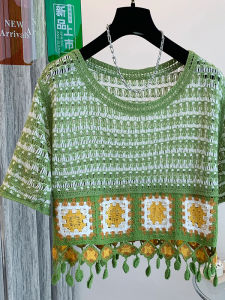 เสื้อยืดคอตตอนลายโบฮีเมียนสไตล์ใหม่ฤดูร้อน สไตล์ใหม่ ทรงเข้ารูป แขนสั้น ทรงหลวม เสื้อยืดคอกลมสำหรับผู้หญิง