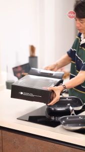 [Hàng chính hãng-iMat hybrid] Chảo vuông đa năng 24cm hai tay cầm iMat Hybrid Kèm vung kính chống dính Ceramic đen