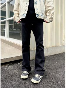 High Street Vintage Silm Slimming Jeans Mens Spring/Summer Trendy American Retro Pure Black Bootcut Pants