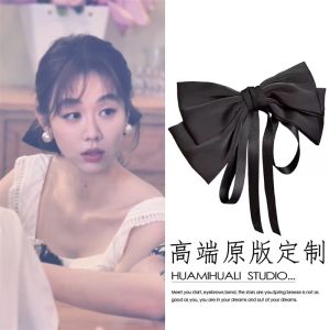 กิ๊บติดผมผ้าซาตินสีดำ โบว์ผีเสื้อ ตกแต่งผมด้านหลัง หวาน สง่างาม ทรงฮิปซี ชุดกิ๊บติดผมแฟชั่นสำหรับผู้หญิง