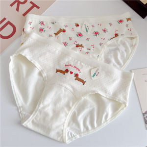 Antibacterial Cotton Underwear Triangle Panties for Women Mid-Waist Pure Cotton Crotch Sweet Style Printed Youth Innerwear
