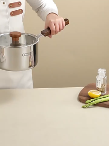 Milk Pot 304 Stainless Steel Sauce Pan Wooden Handle With Lid Suitable For Stoves Induction Cooker