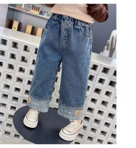 Ultra-Soft Wide-Leg Denim Jeans for Girls Spring New Fashion Baby Loose Straight Tube Pants Childrens Clothing Baby Outfits