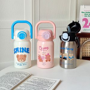 Cốc Giữ Nhiệt Hình Gấu Hoạt Hình Bằng Thép Không Gỉ Cốc Cốc Hai Lỗ Có Van Nắp Kín Cốc Đựng Nước Bằng Thép Không Gỉ