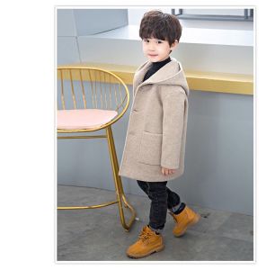 Thickened Woolen Coat for Boys Autumn Winter Clothes Casual Style Mid-Length Jacket with Cotton Lining for Middle And Big Kids
