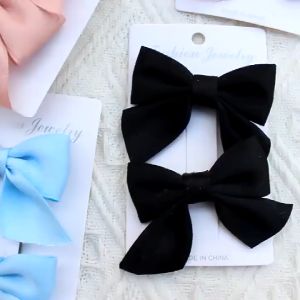 Indo - Jepit Rambut Anak Perempuan Pita Set 2 Pcs Motif Polos / 2 in 1 Jepitan Rambut Fashion Ribbon Hair Pin Gaya Korea