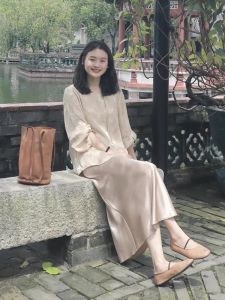 New Chinese Style Womens Qipao Dress Set Luxury Sensation Anniversary Celebration High Waist A-Line Skirt Lantern Sleeve