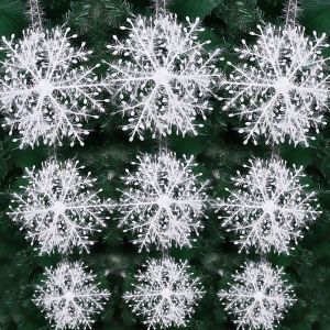 เครื่องประดับเกล็ดหิมะสีขาว30/60ชิ้นพวงมาลาต้นคริสต์มาสแบบ DIY เกล็ดหิมะเกล็ดแวววาวประดิษฐ์ของตกแต่งงานปาร์ตี้เกล็ดหิมะปลอม