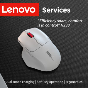 Lenovo | For Laptop PC Office Lenovo Ergonomic Wireless Mouse 2.4G Rechargeable Silent Click Mice 3 Level DPI Big Battery Hidden Receiver