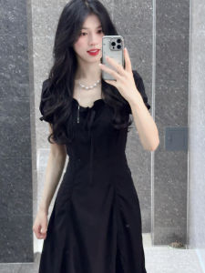 BeautyMark | Hebe Style French Black Beautiful Dress Women Summer 2025 New High Waist A-Line Skirt Short Sleeve V-Neck Elegant Long Dress