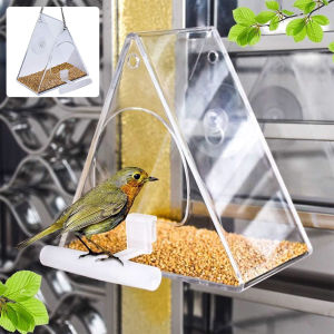 Bird Feeder Window Parrot Food Feeder Bird Feed Box Outdoor Birdfeeders Waterproof Acrylic House Shaped Bird Feeding Device with 4 Suction Cups