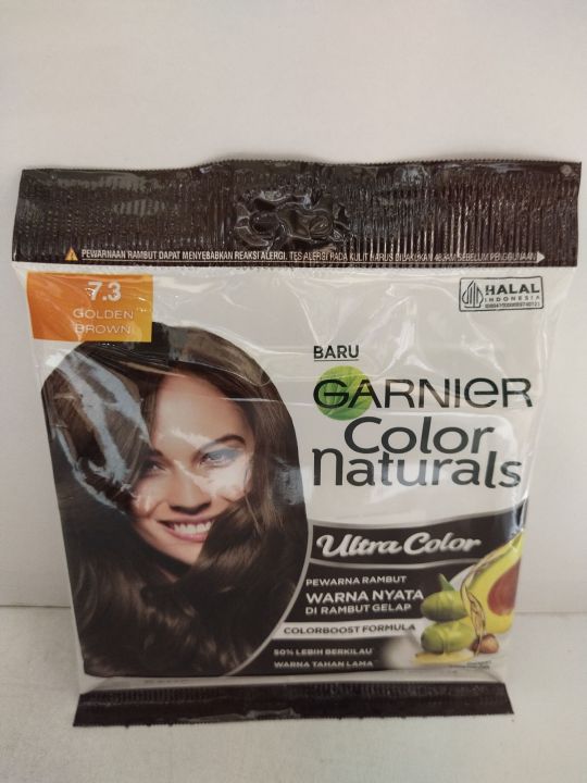 Garnier color natural hair Pewarna rambut 30g + 30ml warna Golden Brown No 7,3 yang menjadikan rambut terawat dan warna lebih indah.