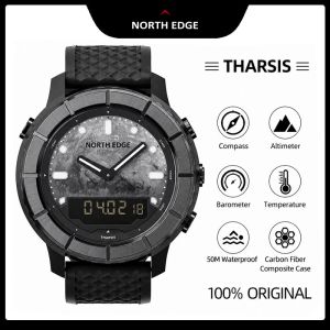 NORTH EDGE THARSIS Outdoor Tactical Digital Watch Carbon Fiber Case 304 Stainless Steel Bezel Barometer Mars-patterned Altimeter Compass Temperature 50M Waterproof Mens Watch