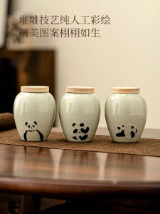 Small Size Hand-Painted Panda Tea Canister Ceramic Sealable Storage Container Moisture-Proof Home Use Tea Leaf Storage Jar