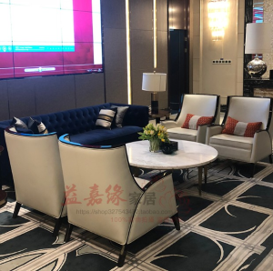 New Chinese Style Solid Wood Sofa Hotel Lobby Reception Casual Luxury Zen Double Seat Sofa Combination High Elastic Foam Sponge