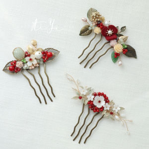 Elegant Vintage Red Hair Comb Chinese Style Crystal Bead Flower Original Design Hanfu Accessory Luxury Fashion Hair Accessories
