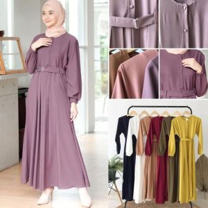 Gamis Exclusive Moscrepe Premium / Muslimah Dress Mona Belt Busui Friendly Terbaru Dan Terlaris