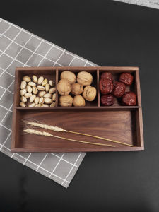 Multi-Functional Long Rectangle Storage Box Walnut Office Stationery Organizer Deep Dish Fruit And Nut Tray Desktop Organizer