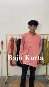 ☆ Brand Sempurna ☆ New Design Baju Kurta Regular Slim Fit Cotton Warna Peach Sedondon Baju Raya - D001K