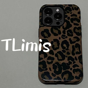 Matte Finish Leopard Print Phone Case for  16Promax 15 13 Full Cover 14 Two-In-One 12 Popular High-End Feeling for Girls