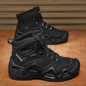 Casual Mens Martin Boots High Top Black Increase Height Rotation Buckle Sports Work Boots Comfortable Breathable Wear-resistant