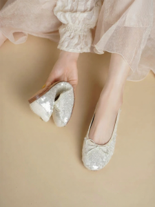 Reemoor | Round Toe Sequin Bow Slip-on Flats Womens Shoe