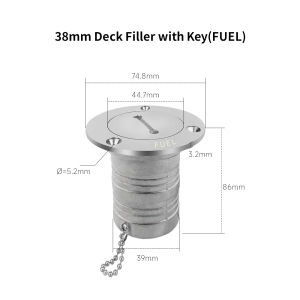 38/50MM AISI 316 Stainless Steel Deck Filler with Key Cap GAS DIESEL FUEL WASTE WATER Mirror Polish Marine Deck Filler Cap