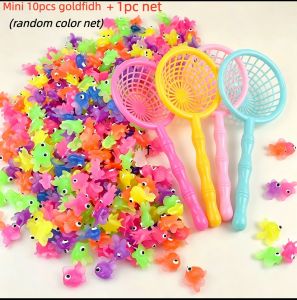 Soft TPR Goldfish Bath Toy Set for Kids with Fishing Net Floating Water Play Game