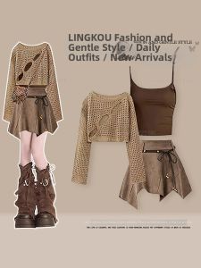 NUMEN BUTTON | Elegant Leisure Large Size Summer Set with Openwork Cardigan Vest and Asymmetrical Skirt
