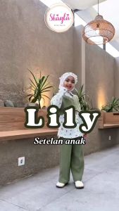 LILY SETELAN BLOUSE CELANA ANAK PEREMPUAN - ONE SET KIDS 2-12 TAHUN BAHAN KNIT MIX CRINKLE ELORA KEKINIAN BY SHAYLA