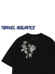 Travel Issuance Vintage Rose Decay Loose Summer Casual Short Sleeve T-Shirt Youth Fashion round Neck Plant Floral Pattern