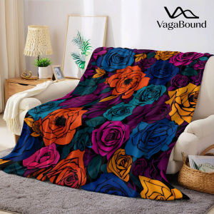 Neon Dark Roses Flannel Blanket Warm Soft Halloween Christmas Decorative Couch Warm Cozy All-Season Gift